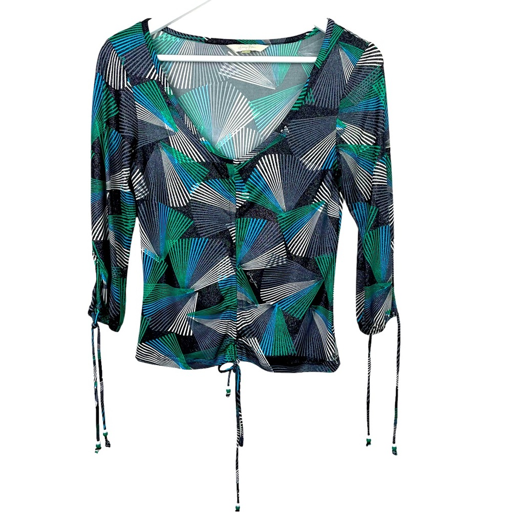 SEAN JOHN Sparkle Fitted Top with Drawstrings On Sleeve Cuff and Bottom Size MED
